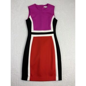 Calvin Klein Sleeveless Colorblock Scuba Sheath Dress - Pink, Red, Black - Sz 2